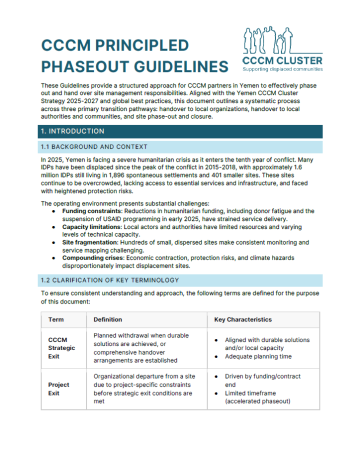 CCCM Yemen PRINCIPLED PHASEOUT GUIDELINES CCCM Yemen PRINCIPLED PHASEOUT GUIDELINES